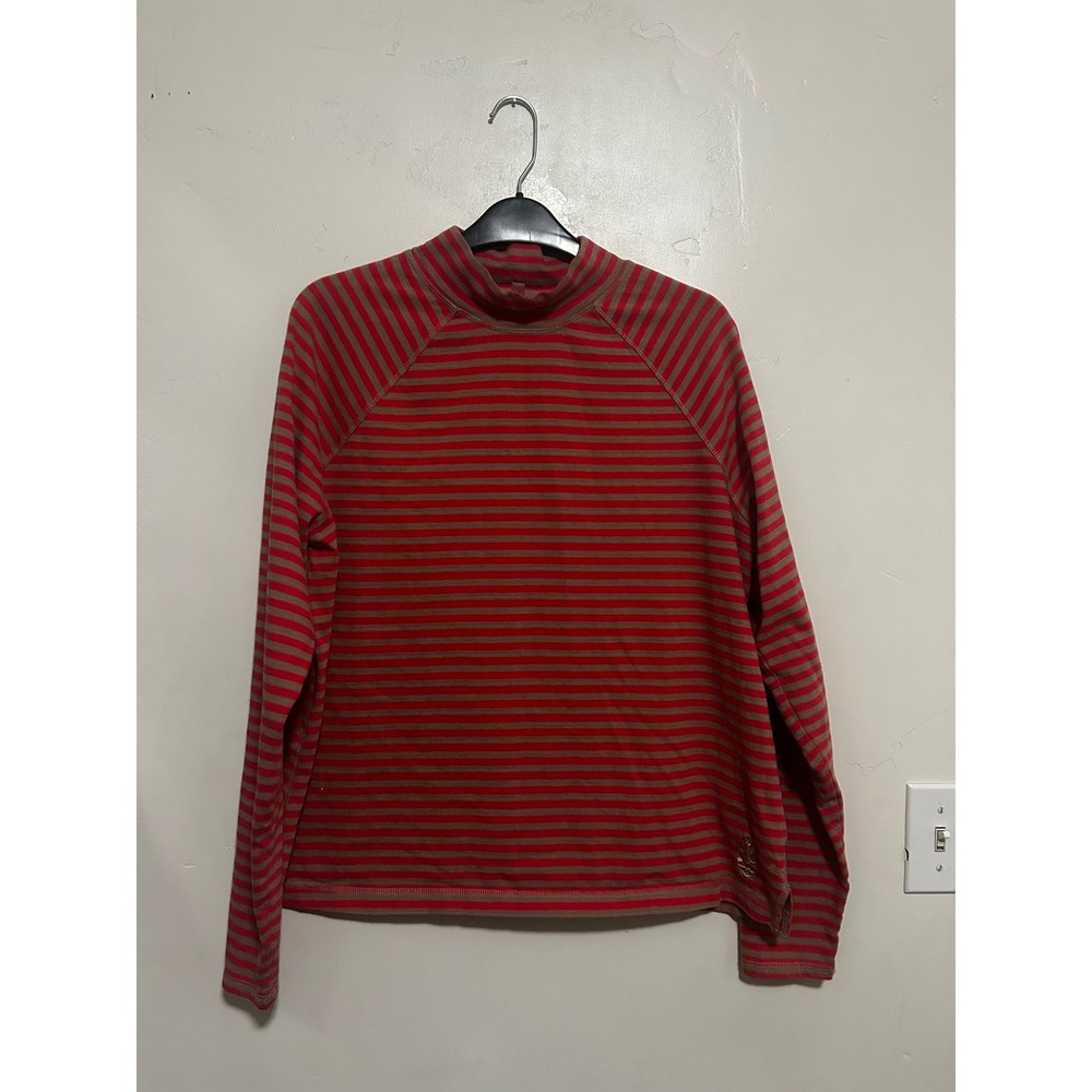 FP Movement Free People Red Tan Striped Mock Neck Raglan Long Sleeve Top XS